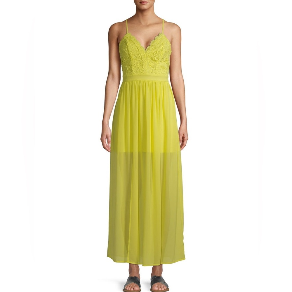 NWT No Boundaries Bright Yellow Lace Maxi Dress Size Medium - Picture 9 of 9